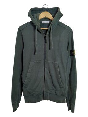 Stone Island Garment-Dyed Full Zip Hoodie in Dust Green - L